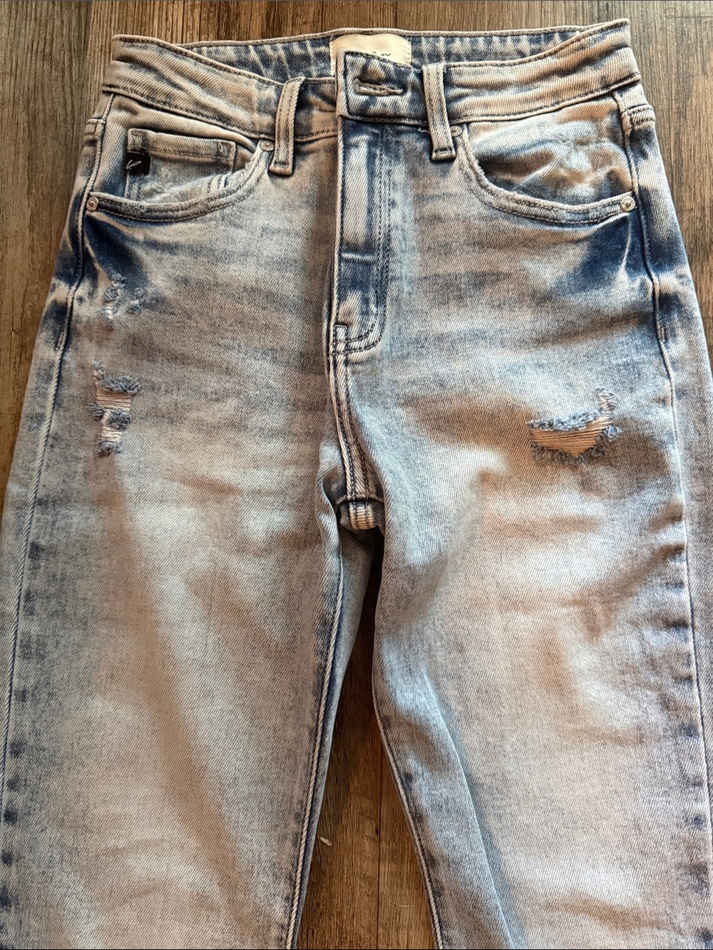 KanCan Light Blue Distressed Flare Jeans with Raw Hem - Picture 4 of 9